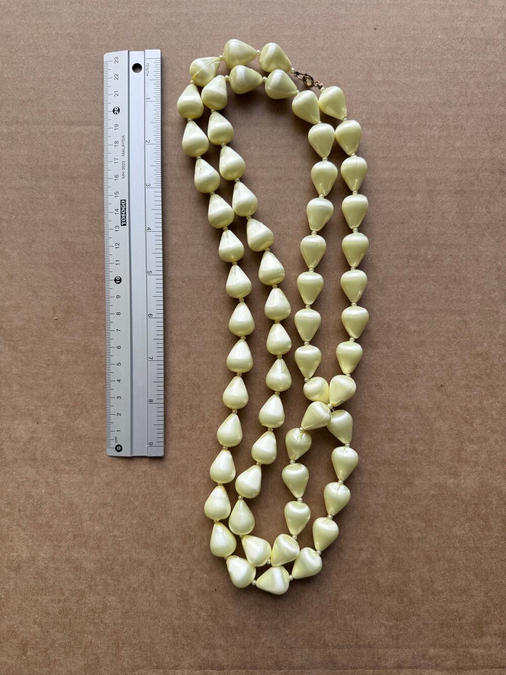 Vintage Estate Yellow Faux Silk Teardrop Bead Necklace